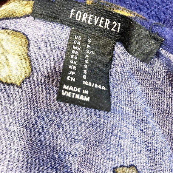 Forever 21 Floral Print Long Sleeve Shift Dress Blue Red with Lace Size Small - Picture 7 of 8